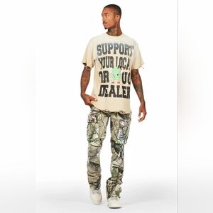 tarl beige t-shirt/stacked flare jean bundle